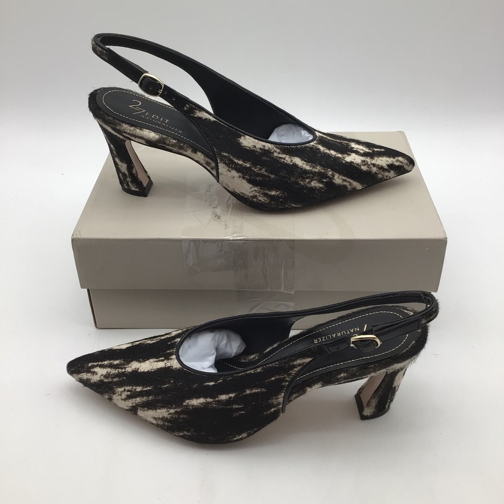Naturalizer 27 Edit Elaine 2 Zebra Cow Hair Slingback Pumps Black Size 7.5M NEW